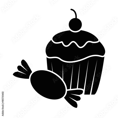 sweet cupcake with candy vector illustration design photo