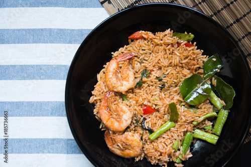 Red curry fried rice with prawn