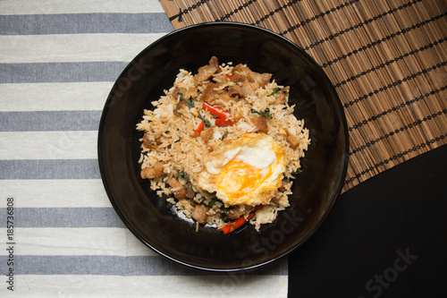 Thai basil fried rice with fried egg.