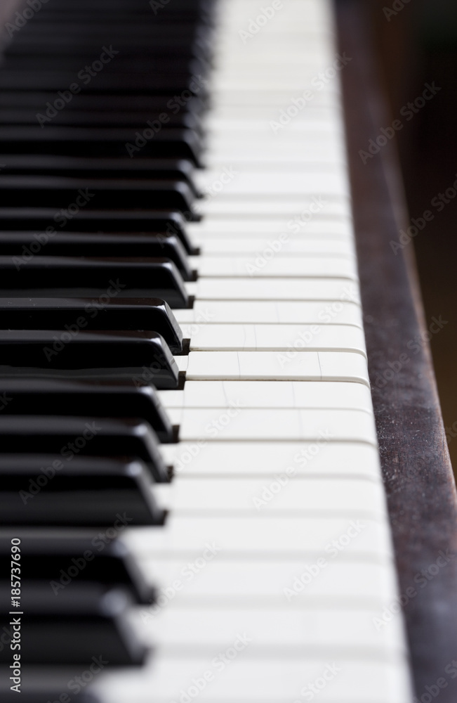 Close Up View of an Antique Piano Keyboard