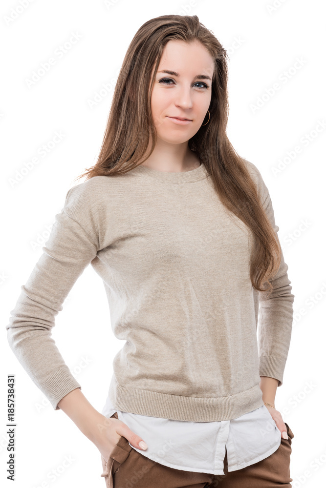 portrait of a girl with long hair on a white background in isolation portrait of a girl with long hair on a white background in isolation