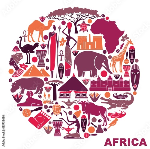 Symbols of Africa in the form of a circle