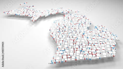 Map of Michigan - USA | 3d fall down of little bricks - White and Flag colors