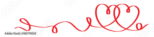 Calligraphy Red Heart Ribbon. Connected Red Calligraphy Hearts Ribbon Banner. Herzförmiges Geschenkband. Herzförmiges rotes Geschenkband.