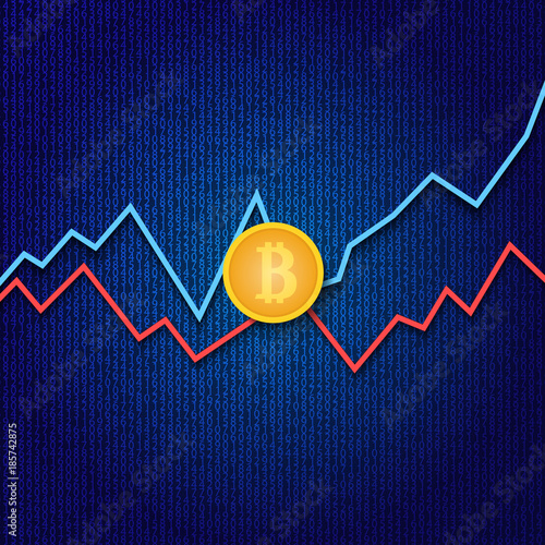 Bitcoin and profit growth graphs on a digital background. Vector illustration .
