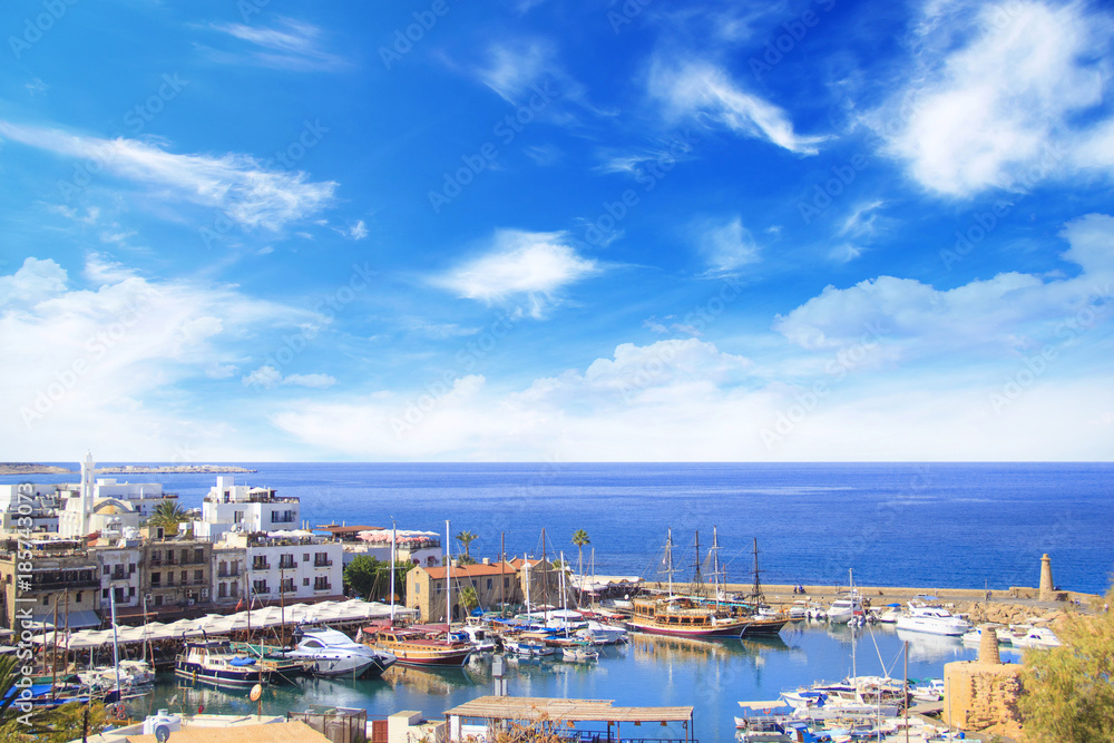 Beautiful view of the Kyrenia Bay in Kyrenia (Girne), North Cyprus