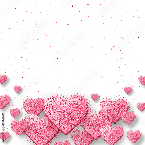 Saint valentine day background with colorful hearts with frame. Happy valentines day and weeding design elements. Vector illustration. Pink Background With hearts. Doodles and curls. Be my valentine.