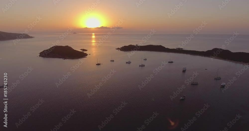 Aerial, beautiful seascape in a bay on a stunning sunrise Aerial, beautiful seascape in a bay on a stunning sunrise