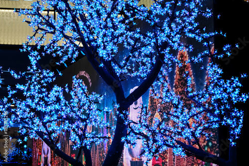 Flowers LED lights on tree for  background. Selective focus
