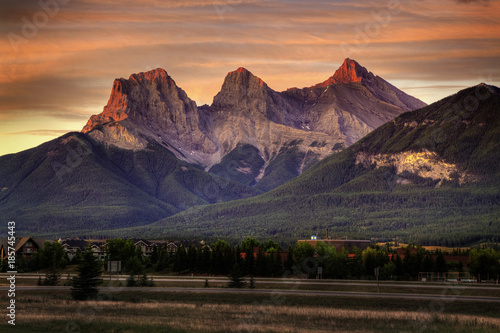 Three Sisters Mountain at sunrise Canmore Alberta  photo