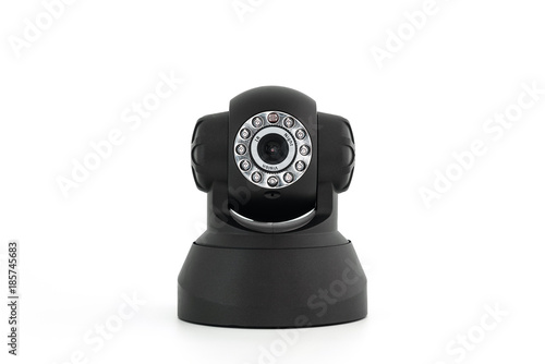 Black web camera isolated on white background.