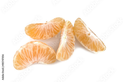 Mandarin or Tangerine fruit with leaves on a white background