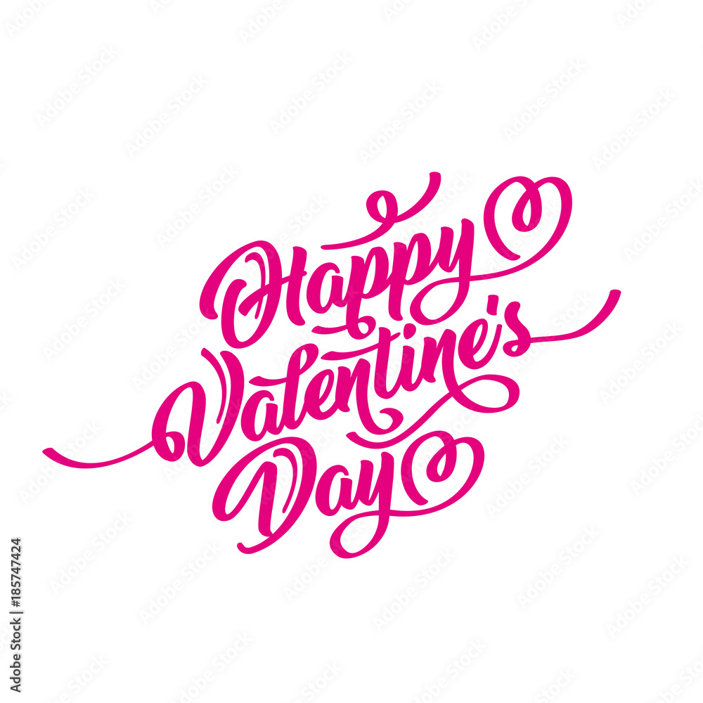Obraz premium Happy Valentine s Day hand drawn brush lettering, isolated on white background. Perfect for holiday flat design. Vector illustration.