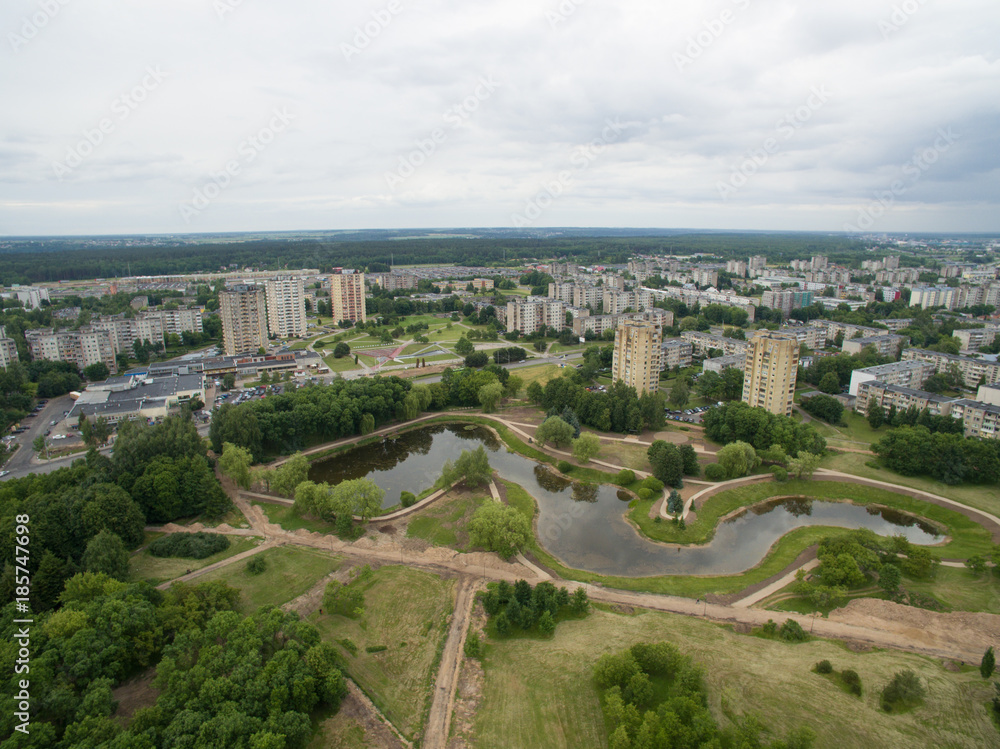 Eiguliai district aerial view in Kaunas Lithuania