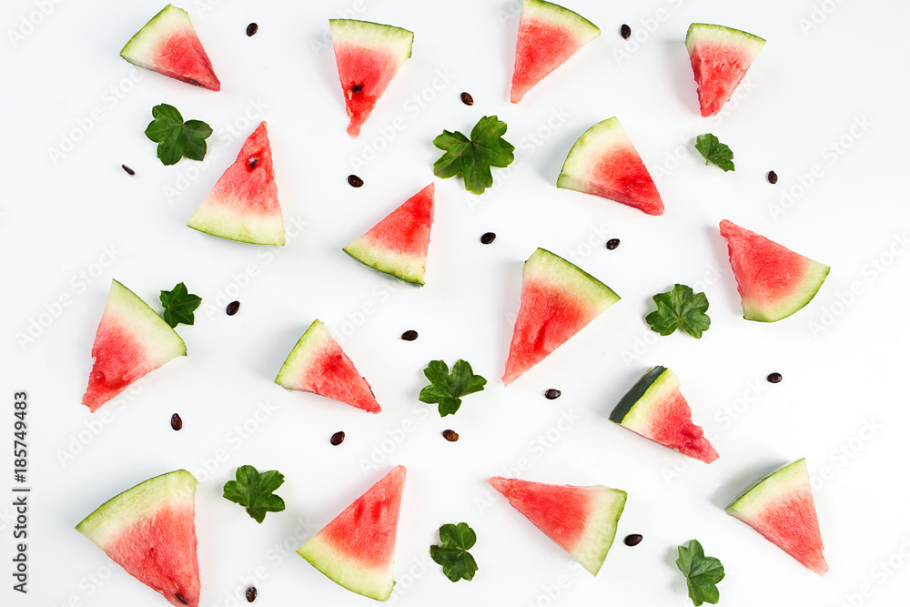 Watermelon pattern. Sliced watermelon on white background Watermelon pattern. Sliced watermelon on white background