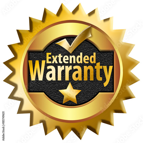A generic extended warranty bade, sticker, icon, is seen in this 3-D illustration isolated on a white background.
