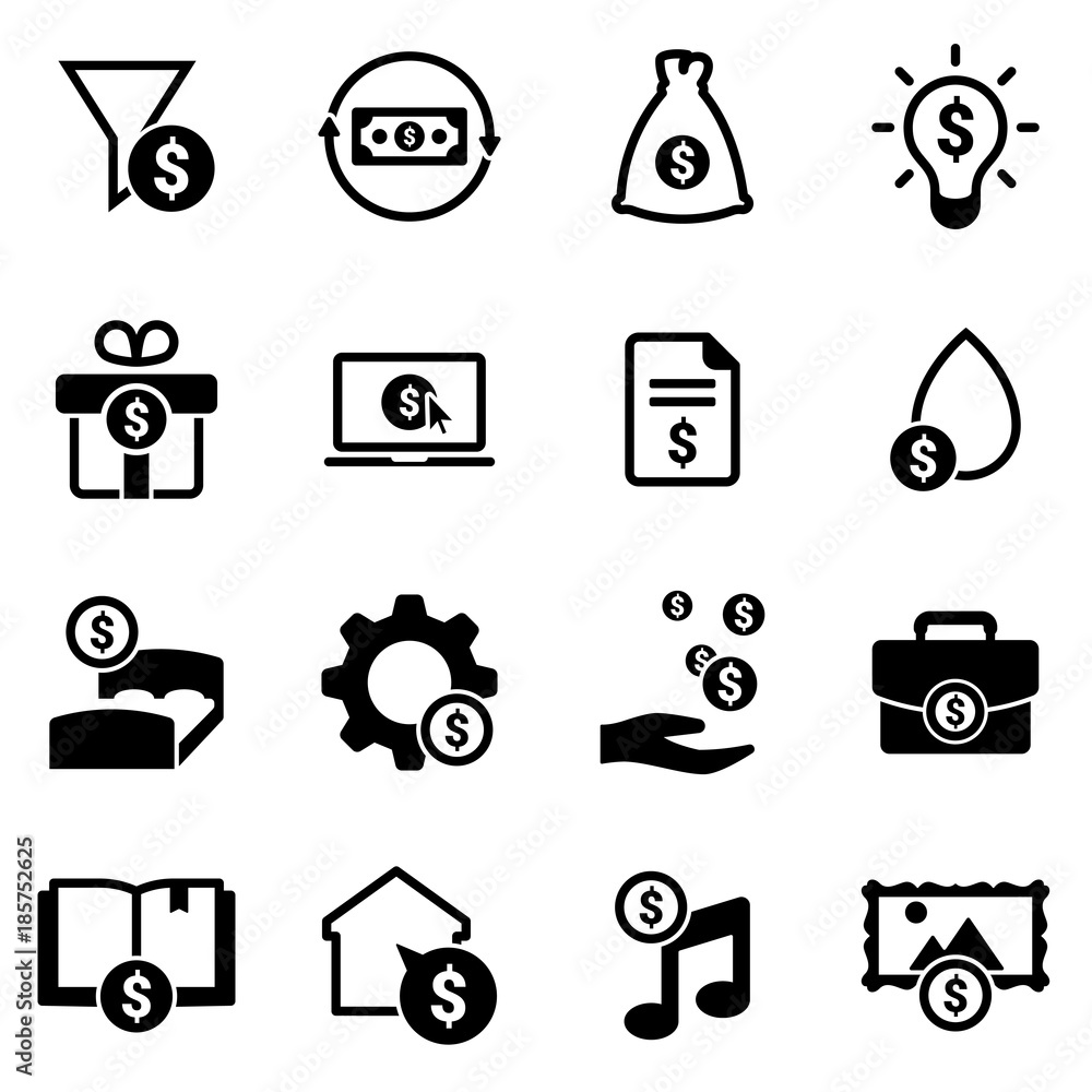 Fototapeta premium Set of simple icons on a theme Passive income, vector, design, collection, flat, sign, symbol,element, object, illustration, isolated. White background