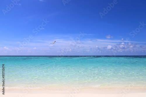 against the background of a cloud of blue sky and beautiful azure water. © Максим Акифьев
