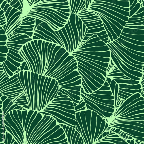 seamless pattern with ginkgo biloba leaves, textured hand drawn outline leaf veins