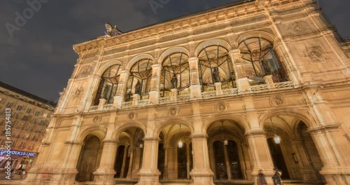 VIENNA, AUSTRIA – DECEMBER 2015 : Moving timelapse / hyperlapse of Vienna State Opera house with Day to Night transition