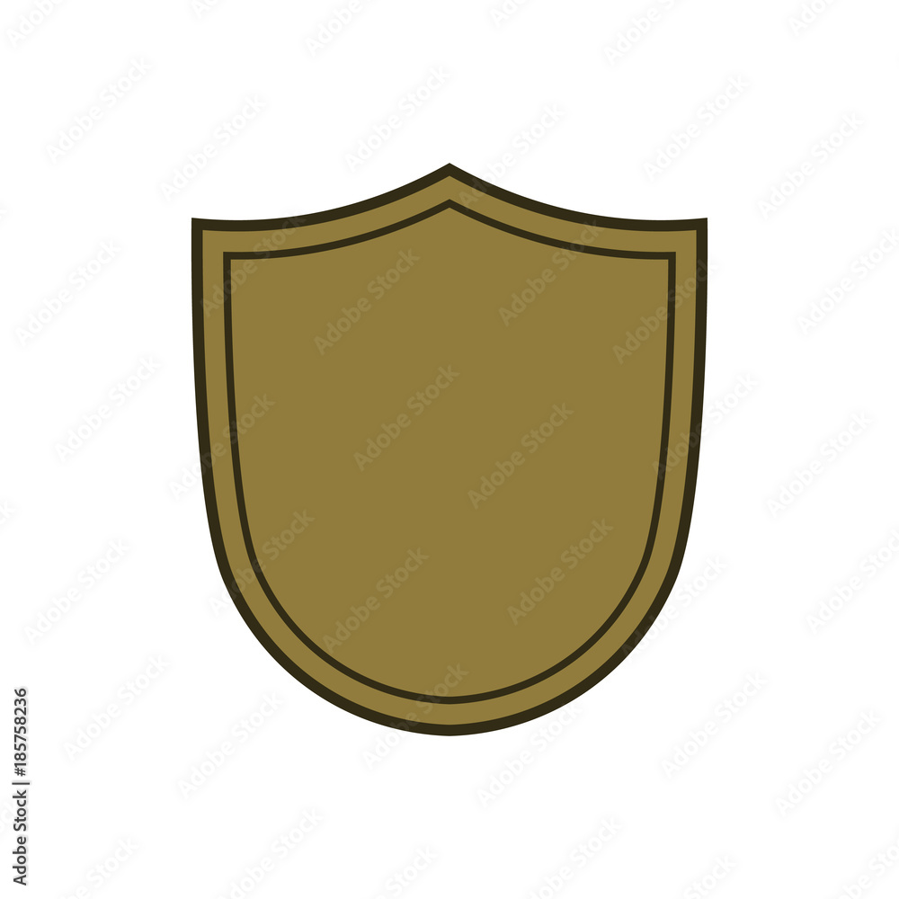 Shield shape gold icon. Simple flat logo on white background. Symbol of security, protection, safety, strong. Element badge for secure protect design emblem decoration Vector illustration Shield shape gold icon. Simple flat logo on white background. Symbol of security, protection, safety, strong. Element badge for secure protect design emblem decoration Vector illustration