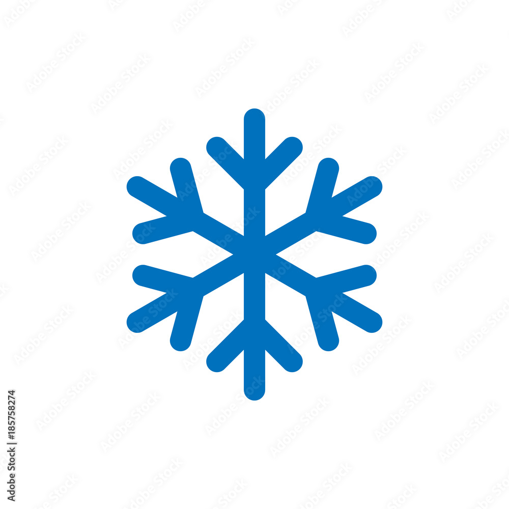 Snowflake sign. Blue Snowflake icon isolated on white background. Snow flake silhouette. Symbol of snow, holiday, cold weather, frost. Winter design element. Vector illustration