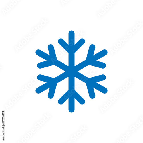 Snowflake sign. Blue Snowflake icon isolated on white background. Snow flake silhouette. Symbol of snow, holiday, cold weather, frost. Winter design element. Vector illustration photo