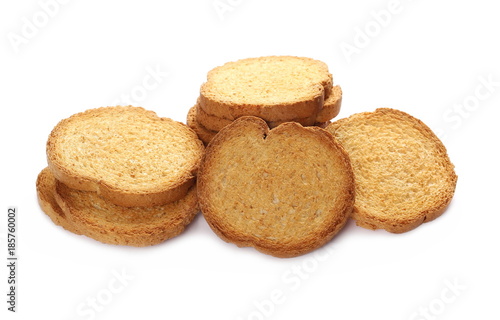 pile rusks with wholewheat flour, bread sliced isolated on white background