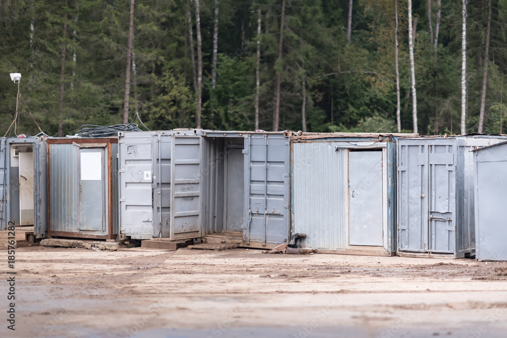 Construction Trailers for workers at the road construction site Construction Trailers for workers at the road construction site