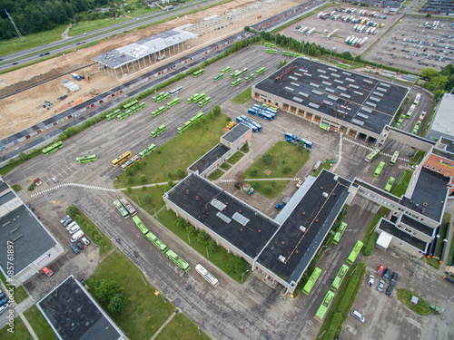 Trolley and bus depot in Kaunas, Lithuania. Aerial view