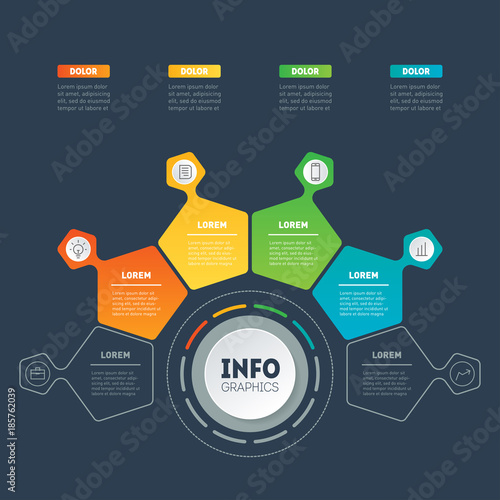 Vector infographics of technology or education process. Business presentation or info graphic with 4 options. Part of the report. Web Template of a chart, mindmap or diagram.