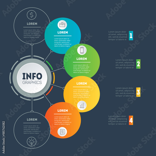 Business presentation concept with 4 options. Web Template of a info chart or diagram. Vector infographic of technology or education process. Part of the report with icons set.