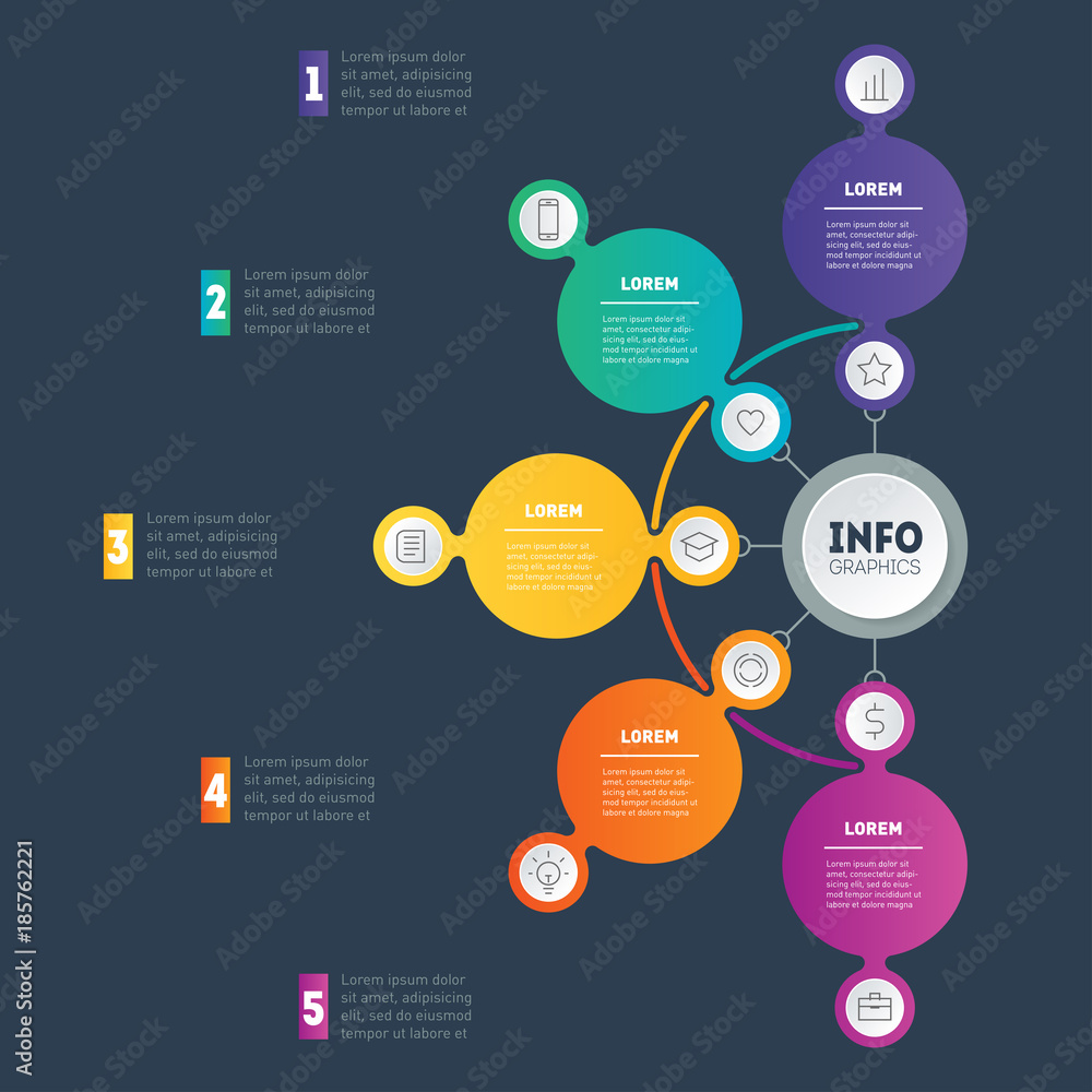 Business presentation or infographic with 5 options. Vector infographics with 5 parts of technology or education process. Web Template of a chart, info graphic, mindmap or diagram. Annual report. Business presentation or infographic with 5 options. Vector infographics with 5 parts of technology or education process. Web Template of a chart, info graphic, mindmap or diagram. Annual report.