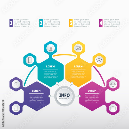 Vector infographics of technology or education process. Annual report. Business presentation or info graphic with 4 options. Web Template of a chart, mindmap or diagram.