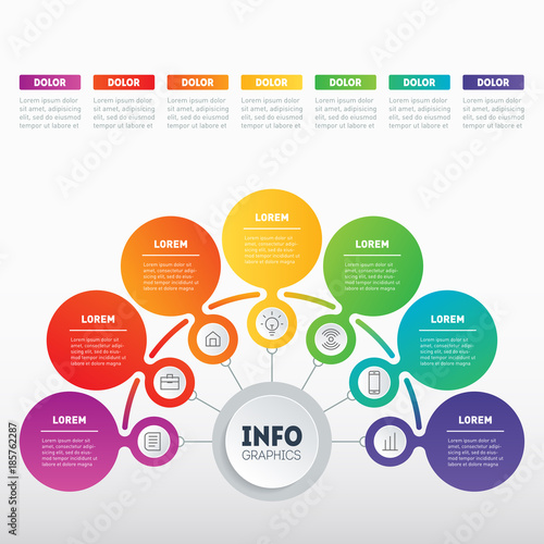 Business presentation or infographic with 7 options. Web Template of a chart, mindmap or diagram with 7 steps. Vector infographics or mind map of technology or education process.