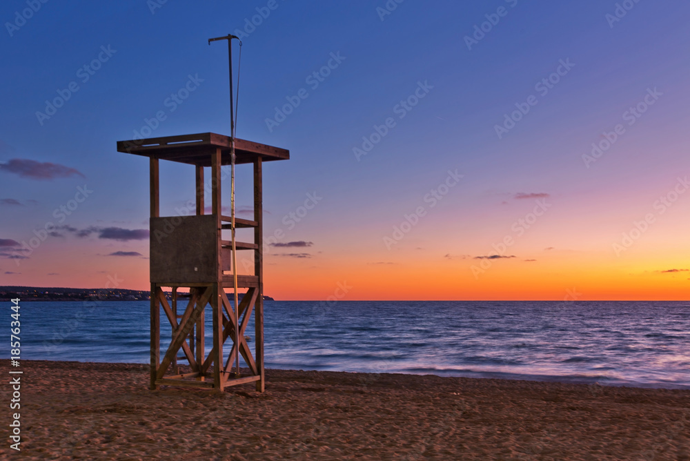 Arenal beach near Palma de Mallorca in sunset time. Mallorca island