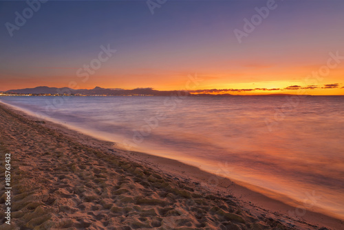 Arenal beach near Palma de Mallorca in sunset time. Mallorca island