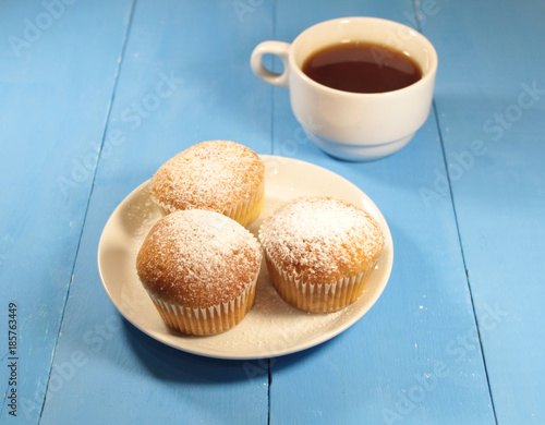muffins with a mug of tea