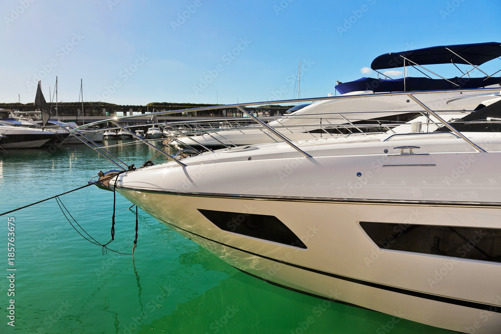 Fototapeta premium Luxury boats anchoring at the yacht marina of Port d'Andratx, Mallorca island