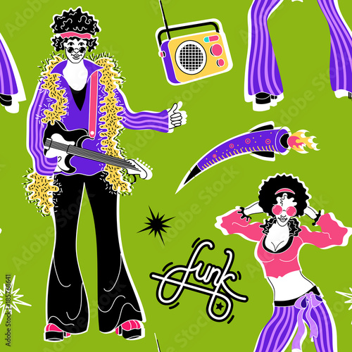 Soul Party Time. Dancers of soul pattern funk or disco.People in 1980s, eighties style clothes dancing disco, cartoon vector illustration isolated on white.Men and women in 80s style clothing.