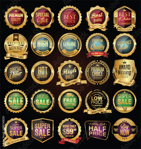 Super sale golden retro badges and labels vector collection