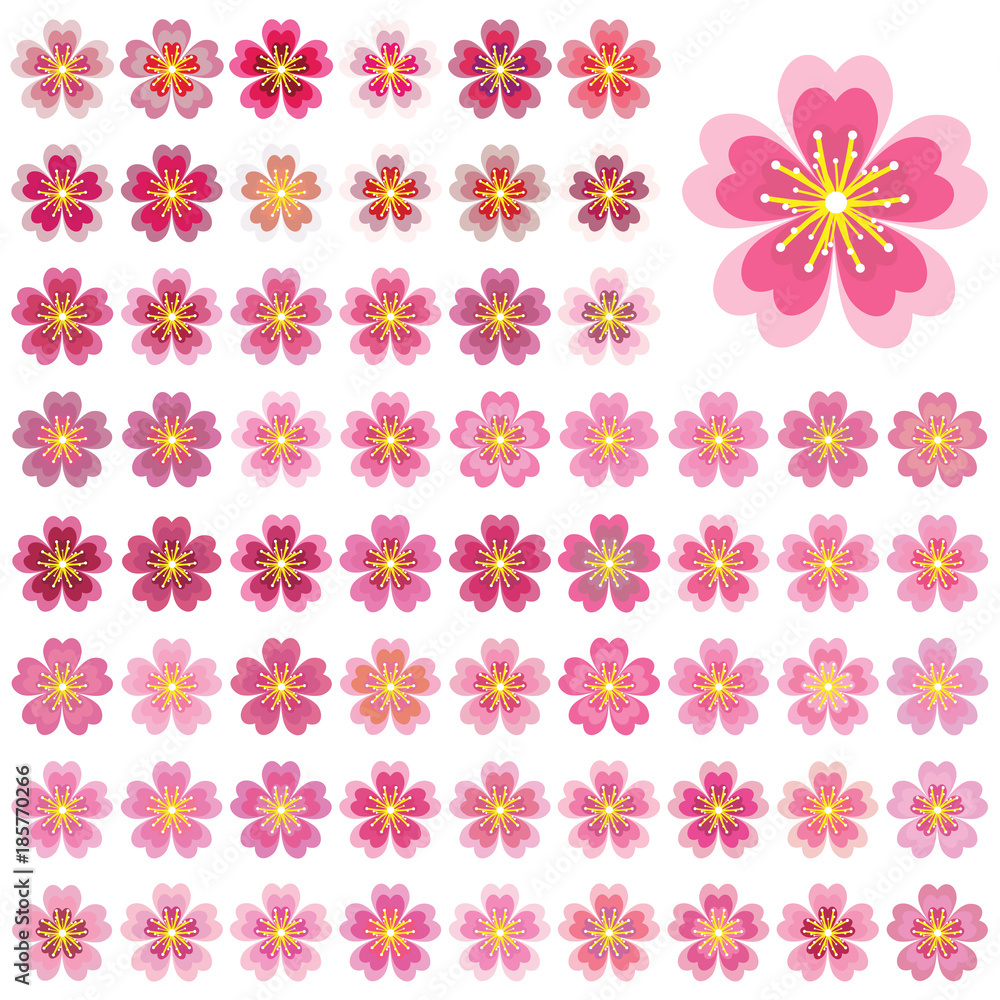 Sakura Icon Vector Art, Stock Vector, Cherry blossom icon set