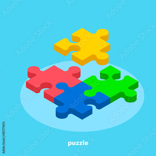 colorful puzzle on a blue background, isometric image