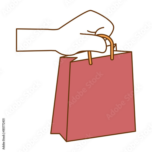 hand with shopping bag isolated icon vector illustration design