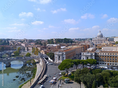 Rome skyline with Tiber River and St. Peter's Basilica