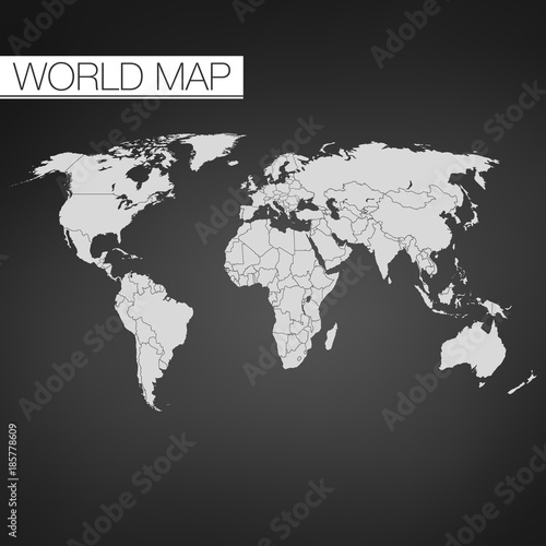 Blank Black World map isolated on black background. Best popular vector template for website  annual reports  infographics.