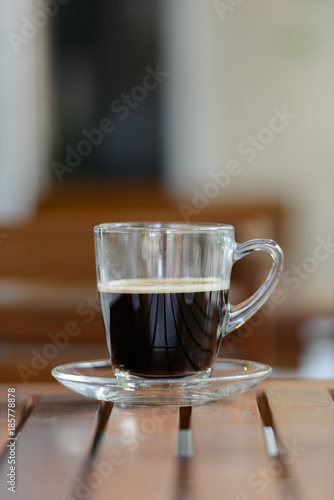 Black Coffee Drink On Table Served In Glass Cup