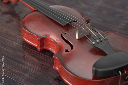 Classical Wooden Violin with Bow. 3d Rendering