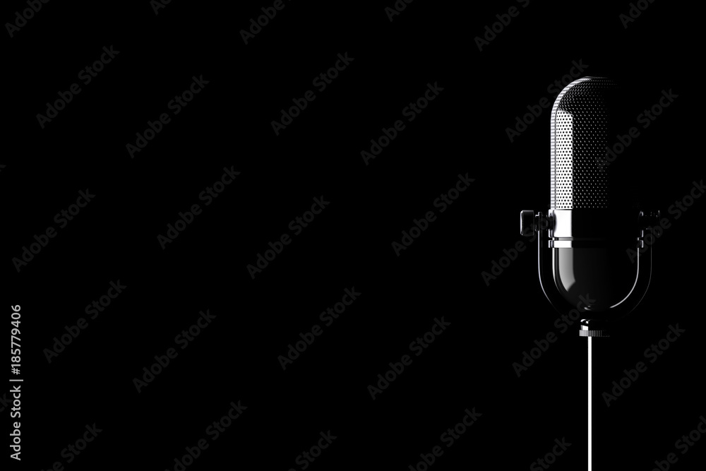 Obraz premium Closeup Vintage Silver Microphone with Blank Space for Yours Text. 3d Rendering