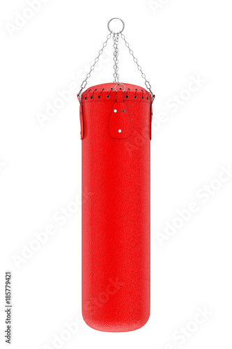 Red Leather Punching Bag for Boxing Training. 3d Rendering © doomu